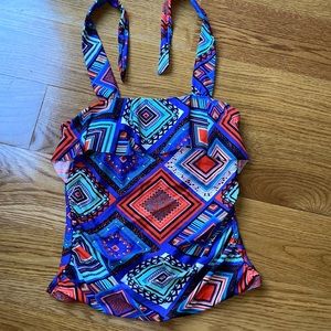Tankini top XL multicolor design halter tie top swimsuit